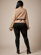 Plus Size Brown High Neck Cinched Waist Trench Coat