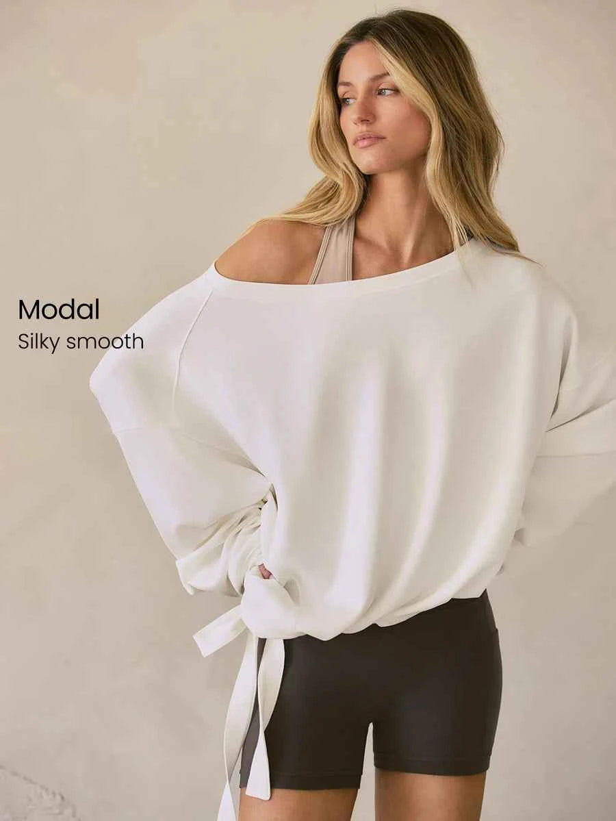 GLOWMODE Pullover Off-Shoulder à Bord Doux en Modal - Doux, Respirant et Ajustable