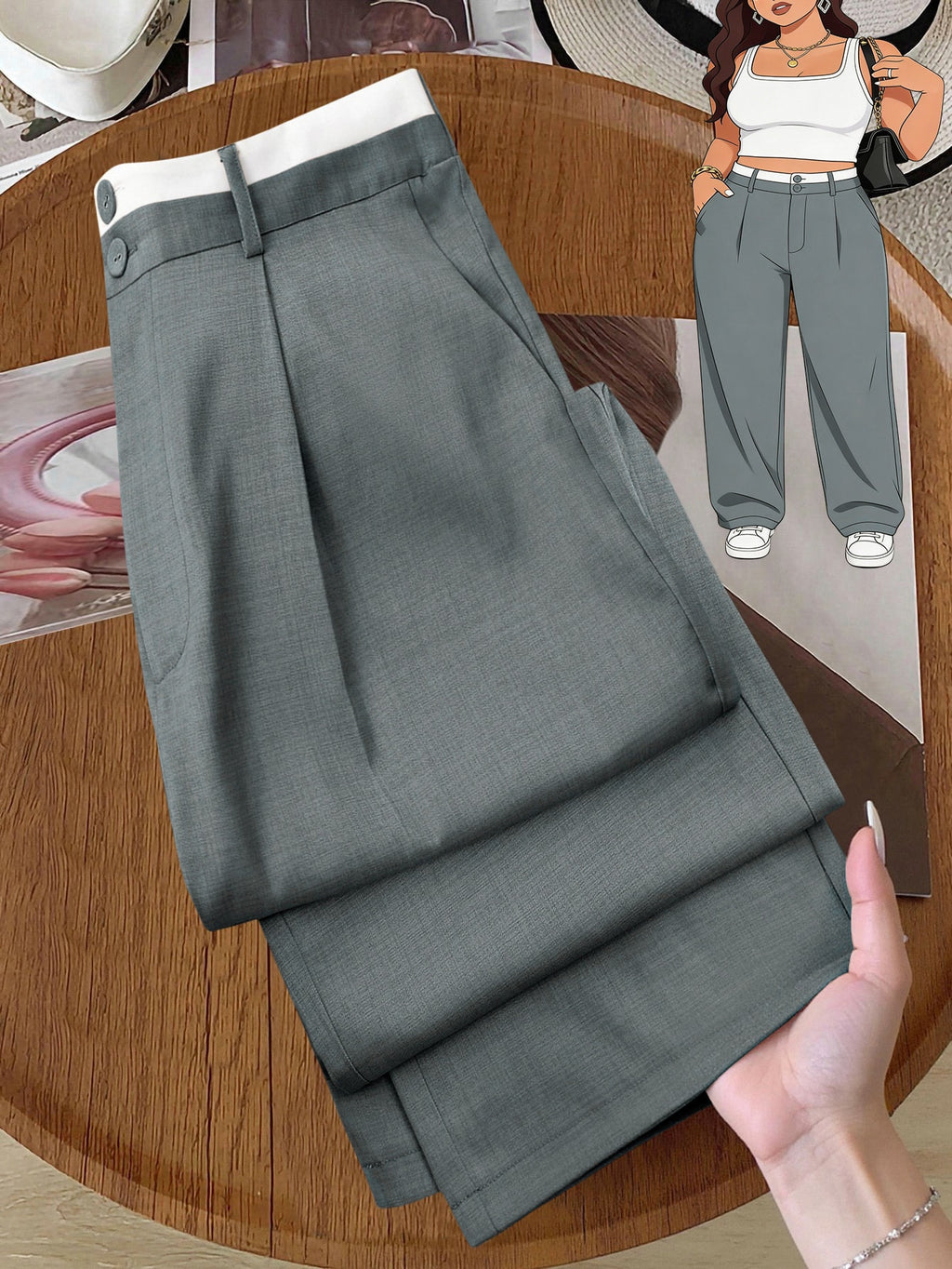 Plus Size Women's Pocket Button Casual Elegant Wide Leg Pants