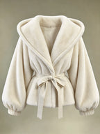 Women's Apricot Hooded Faux Fur Jacket - Apricot
