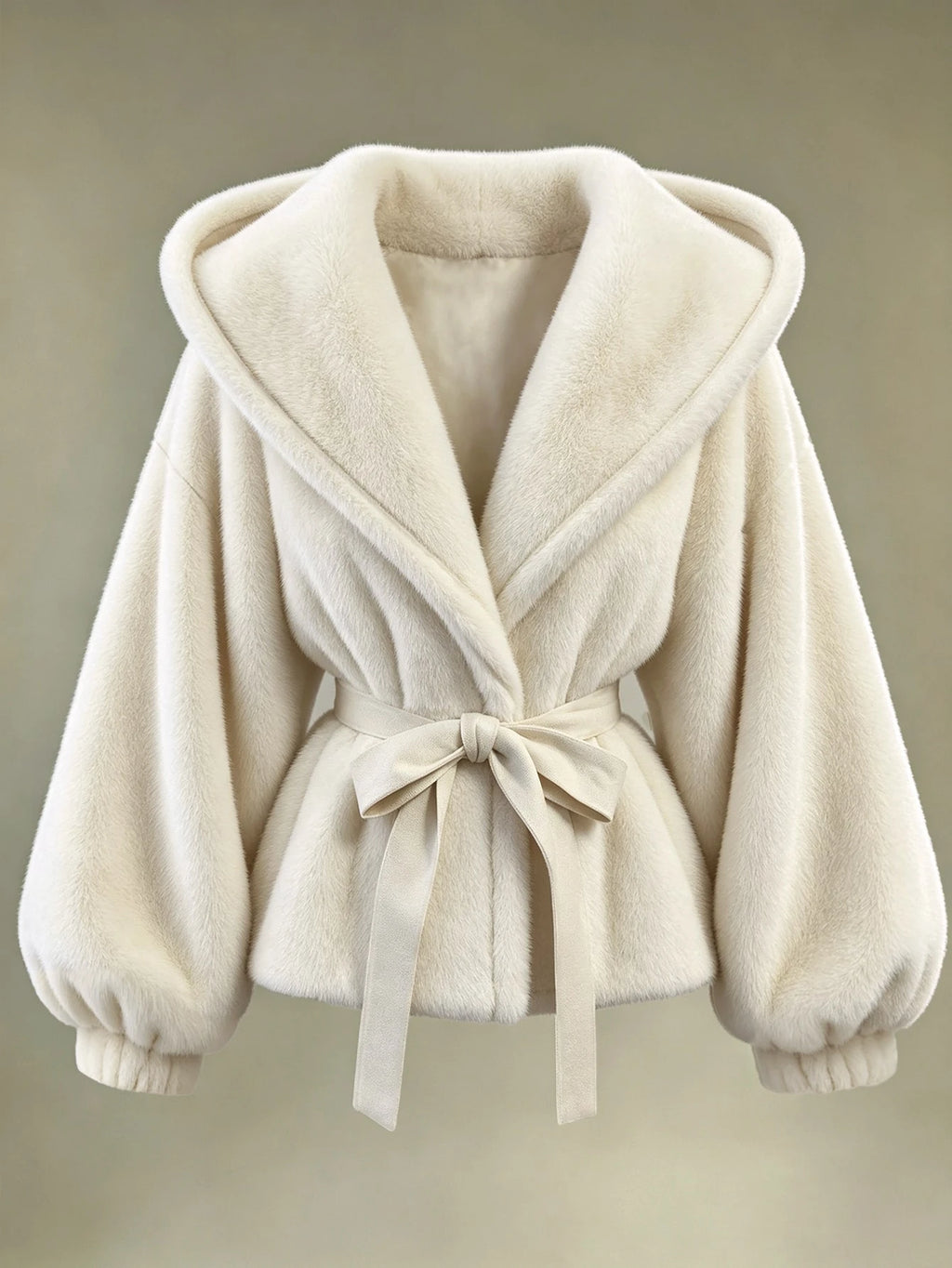 Women's Apricot Hooded Faux Fur Jacket