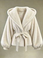 Women's Apricot Hooded Faux Fur Jacket
