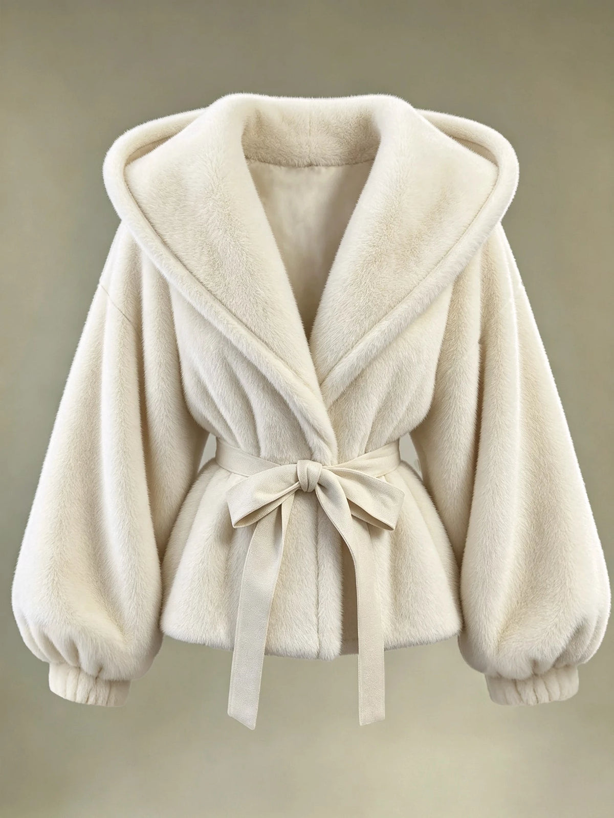 Women's Apricot Hooded Faux Fur Jacket