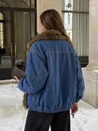 Women's Fur Collar Washed Korean Style Padded Coat Fall Jacket
