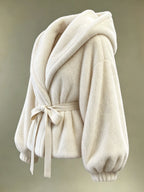 Women's Apricot Hooded Faux Fur Jacket