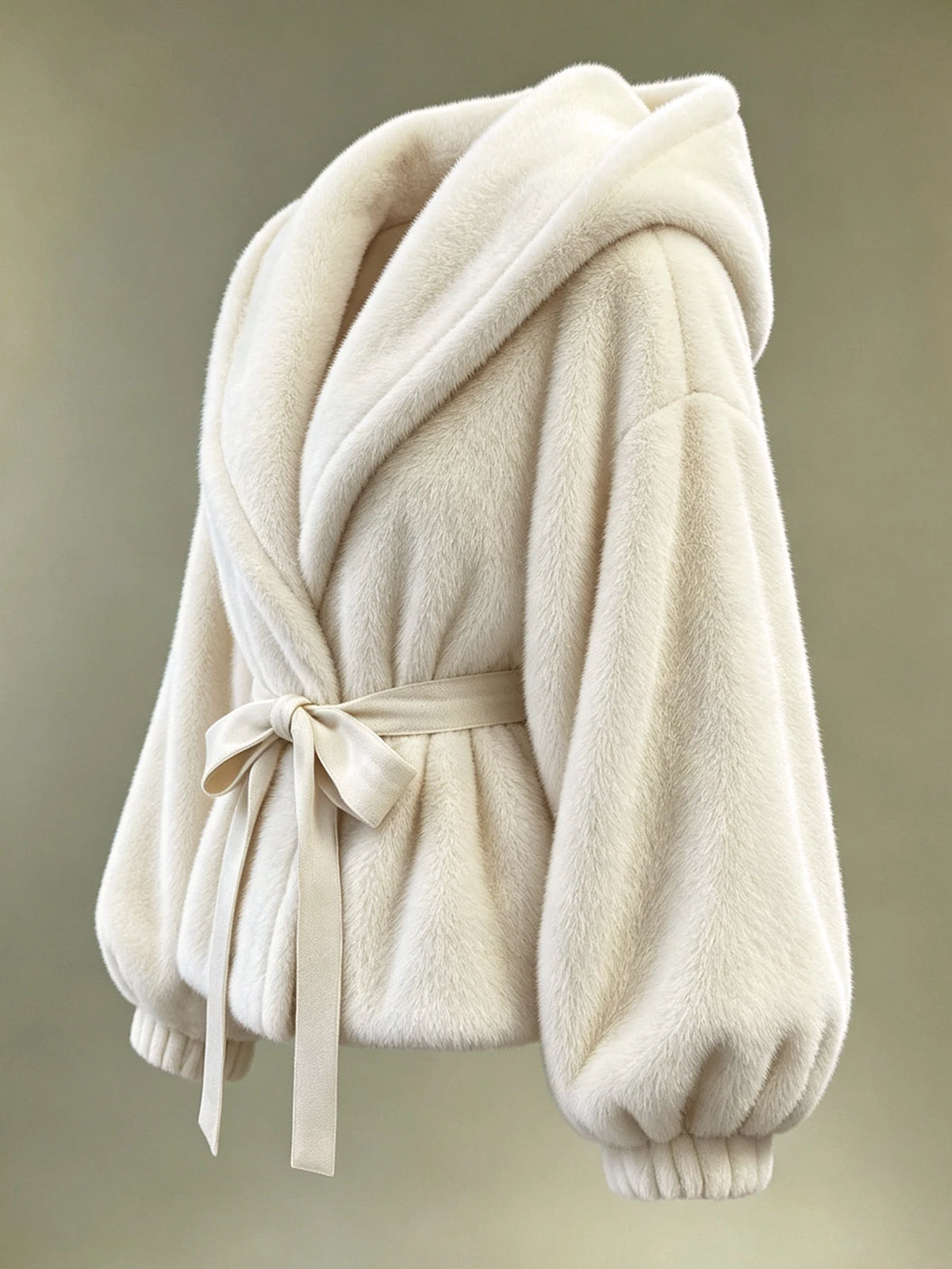 Women's Apricot Hooded Faux Fur Jacket