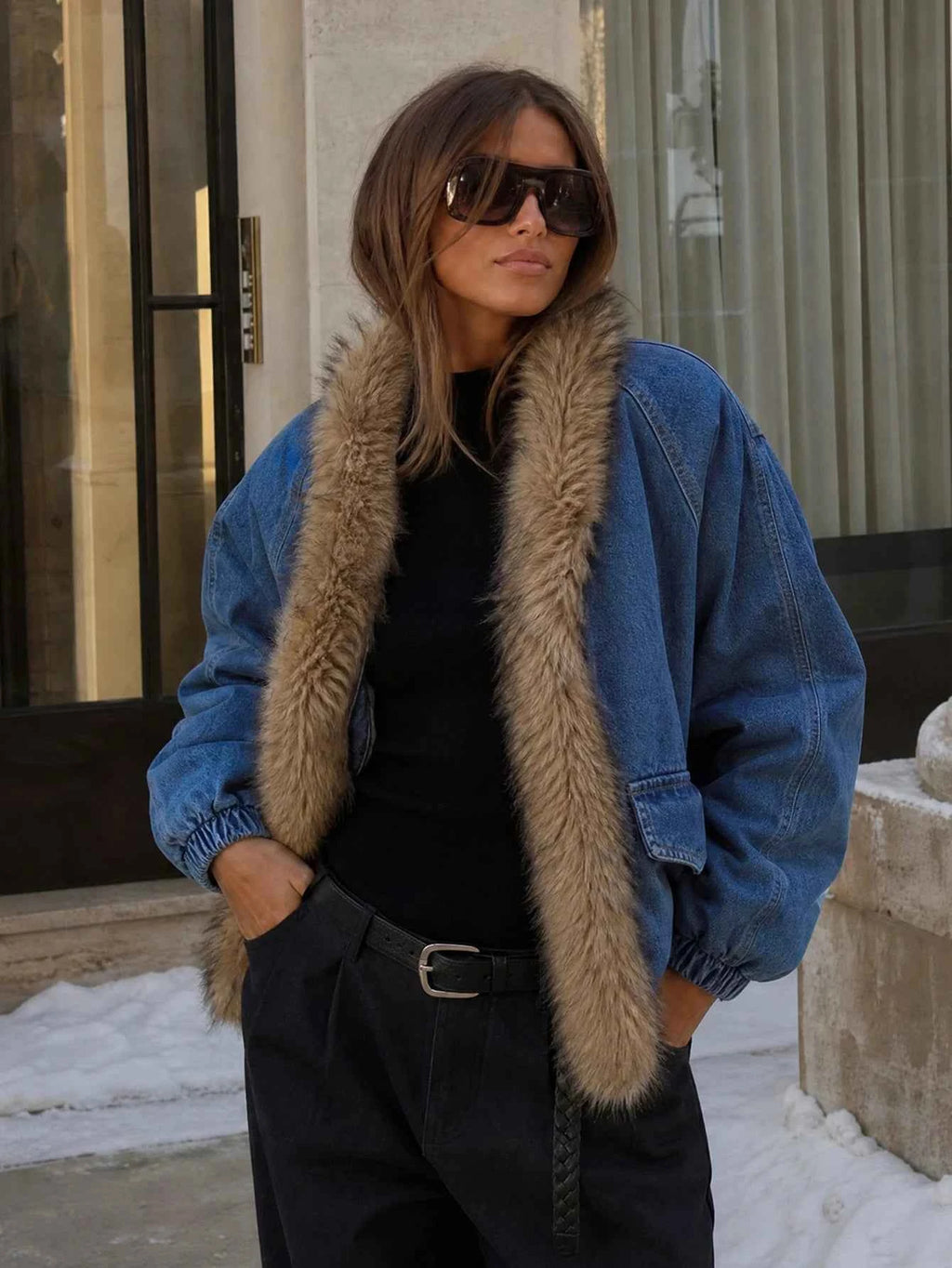 Women's Fur Collar Washed Korean Style Padded Coat Fall Jacket