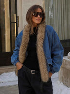 Women's Fur Collar Washed Korean Style Padded Coat Fall Jacket