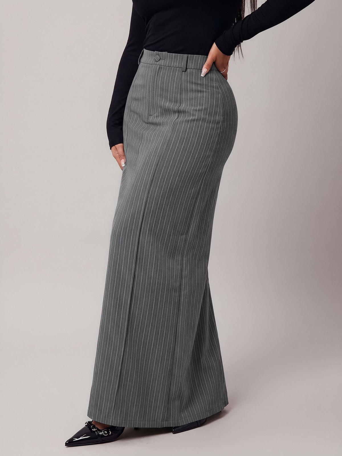 Plus Size Women's Vintage Elegant Straight Pencil Skirt - Grey