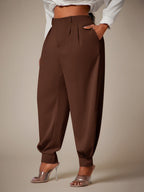 Curve Plus Size Casual Elegant Pleated Pants