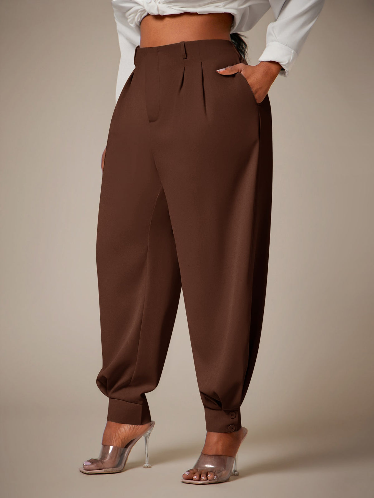 Curve Plus Size Casual Elegant Pleated Pants