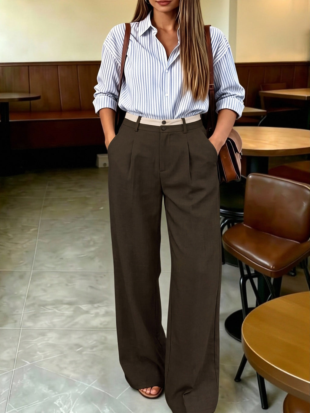 Plus Size Women's Pocket Button Casual Elegant Wide Leg Pants
