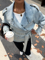 Women's Vintage Washed Light Blue Denim Jacket