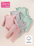 3 Sets Baby Girls Bodysuit and Pants Set