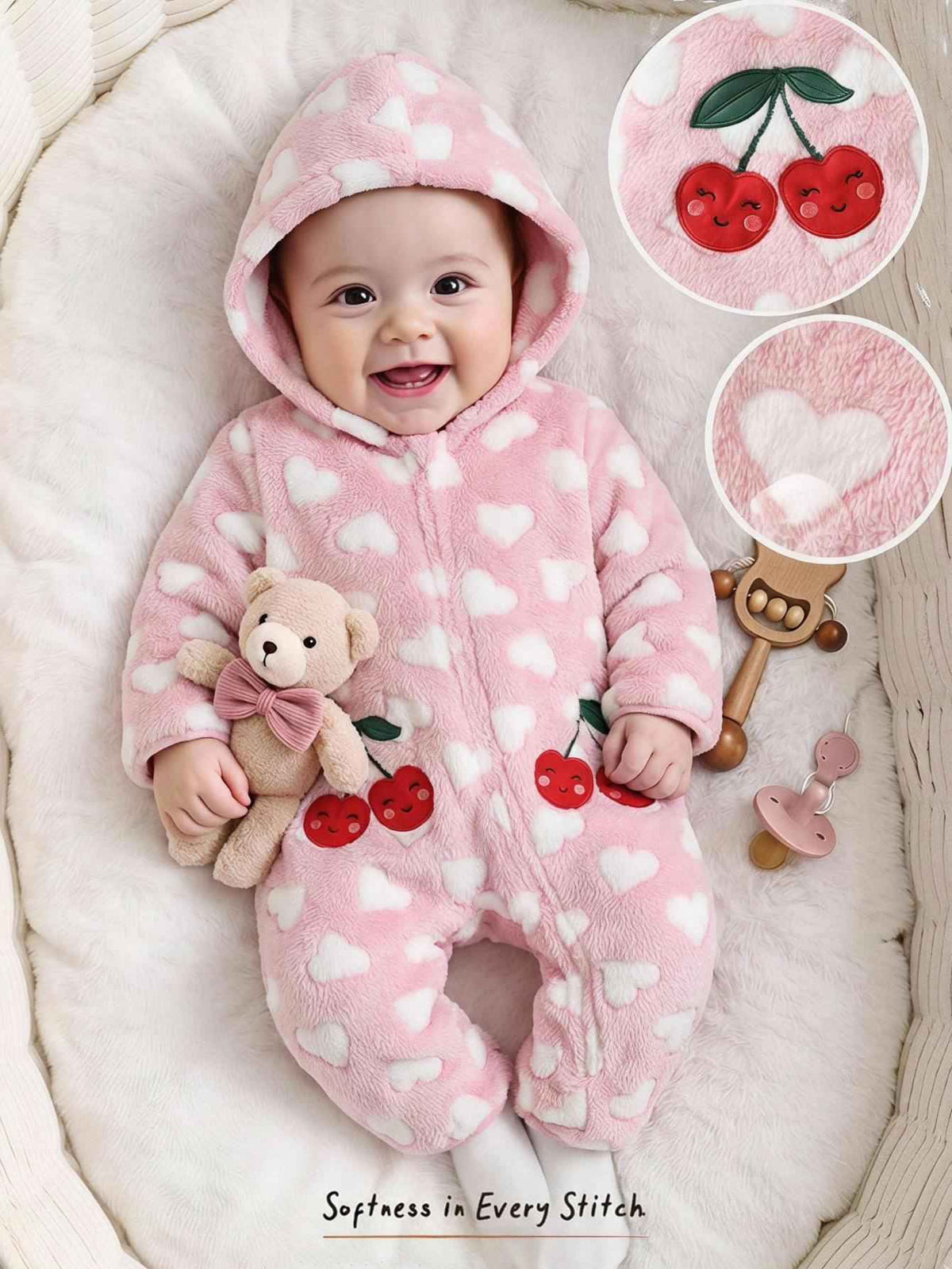 Baby Girls Thermal Lined Hooded Jumpsuit