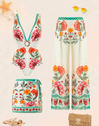 Swim 3Pcs/Set Women One-Piece Swimsuit With Skirt & Mesh Pants