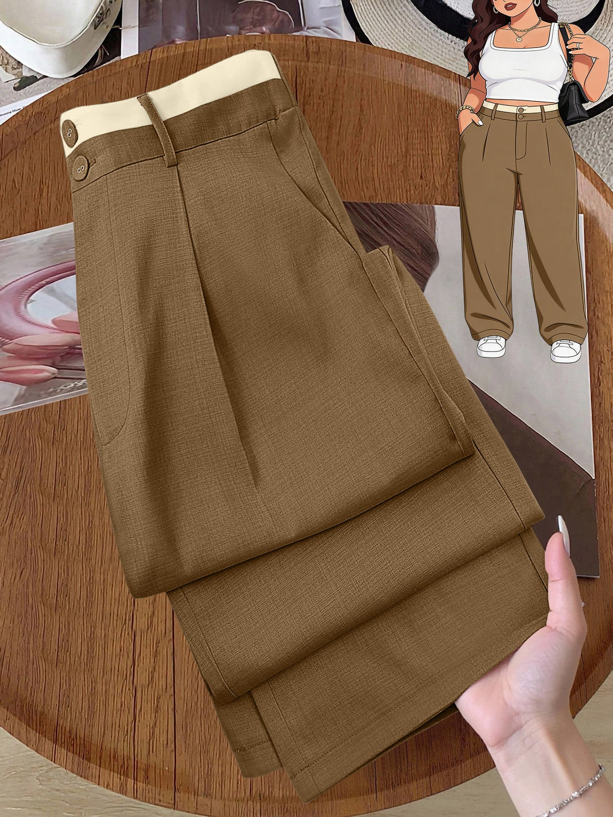 Plus Size Women's Pocket Button Casual Elegant Wide Leg Pants