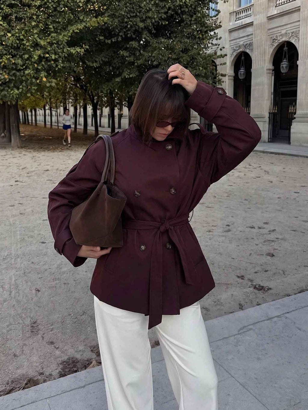 Women's Elegant Burgundy Windbreaker Trench Coat