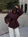 Women's Elegant Burgundy Windbreaker Trench Coat