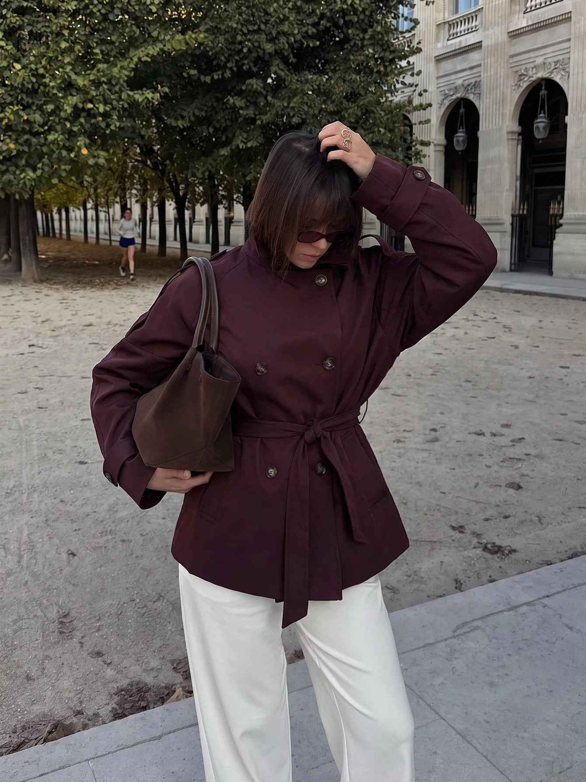 Women's Elegant Burgundy Windbreaker Trench Coat