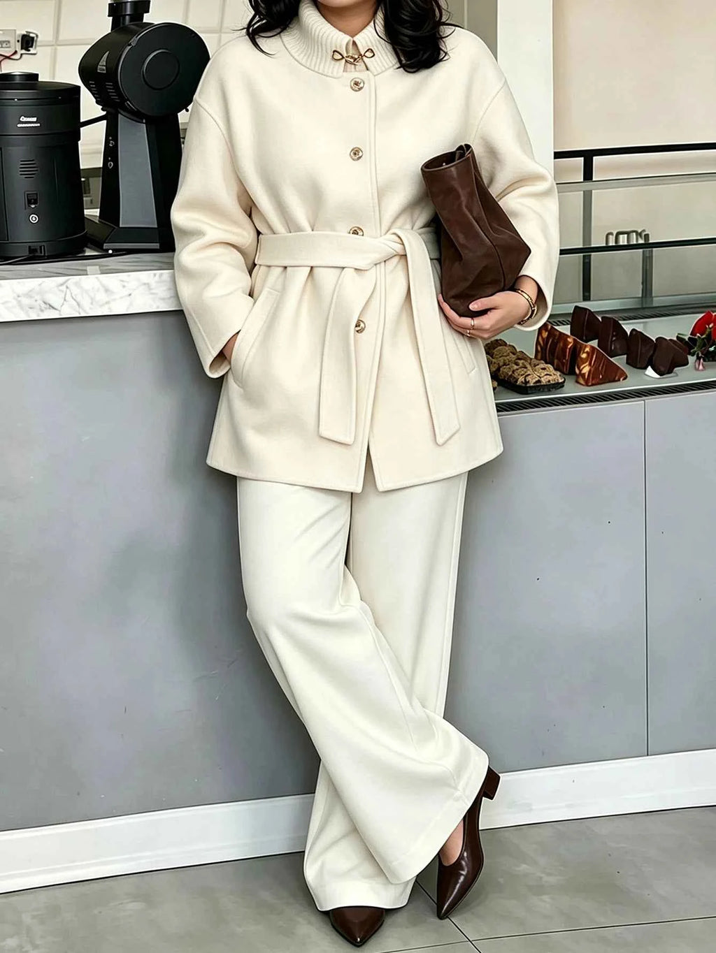 Women's Button Tie Overcoat
