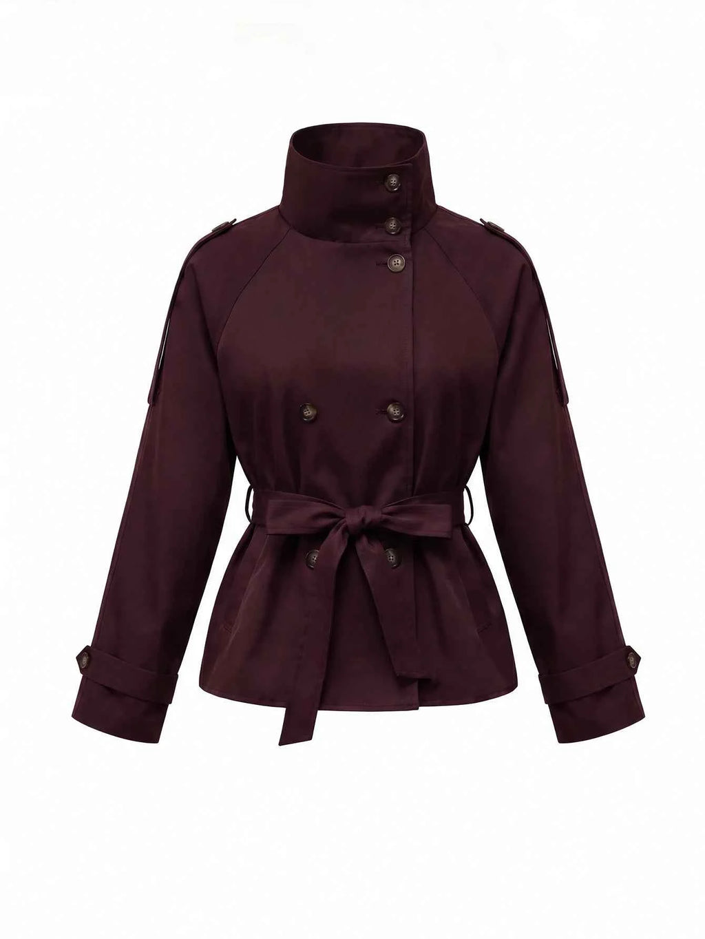 Women's Elegant Burgundy Windbreaker Trench Coat