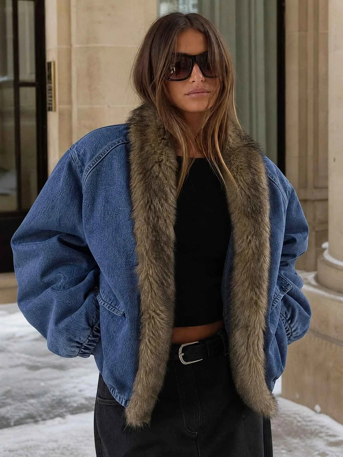 Women's Fur Collar Washed Korean Style Padded Coat Fall Jacket